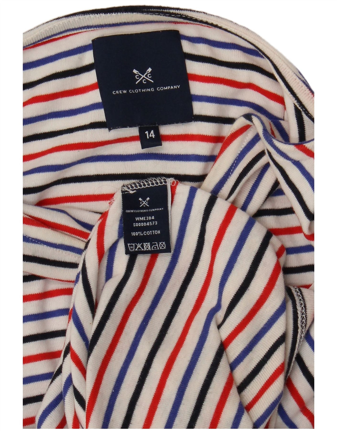 CREW CLOTHING Dame T-Shirt Top UK 14 Medium Flerfarvet Stribet Bomuld