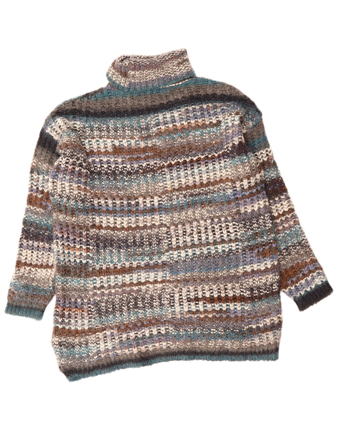 ZARA Dame Rullehals Sweater UK 14 Medium Flerfarvet Stribet