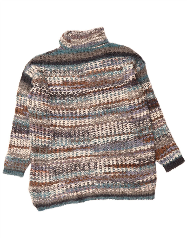 ZARA Dame Rullehals Sweater UK 14 Medium Flerfarvet Stribet