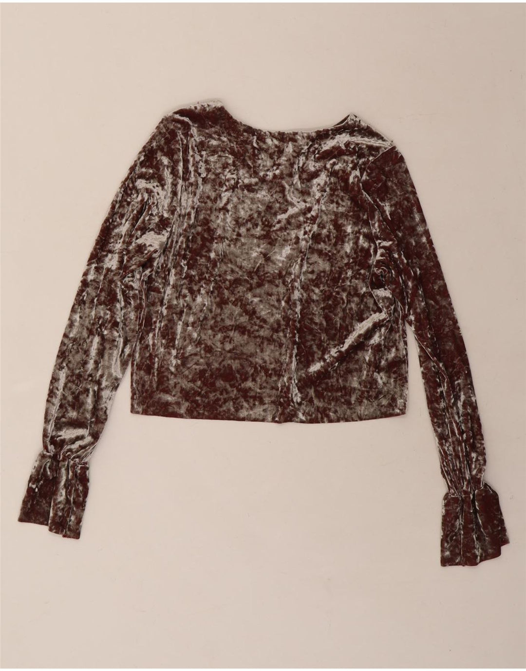 ZARA Womens Velour Crop Top Long Sleeve UK 12 Medium Brown Tie Dye Vintage Zara and Second-Hand Zara from Messina Hembry 