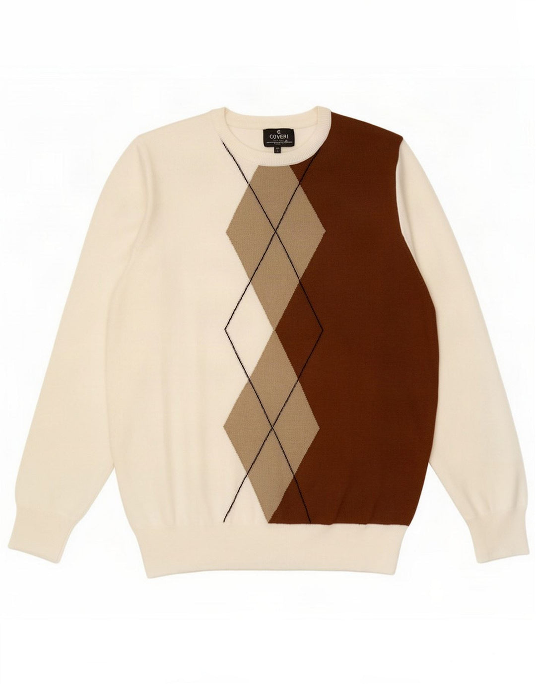 Coveri Dame sweater med rund hals, stor hvid Argyle/Diamond