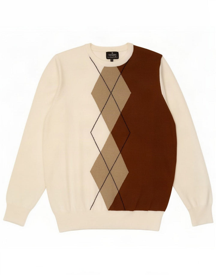 Coveri Dame sweater med rund hals, stor hvid Argyle/Diamond