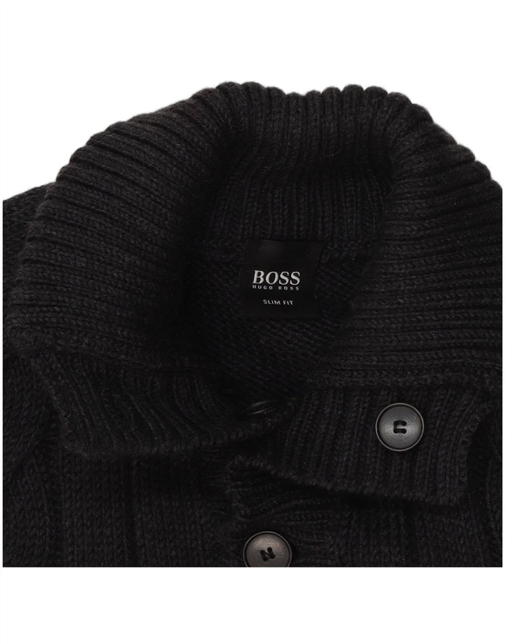 Hugo Boss Herre Slim Fit Button Neck Jumper Sweater XL Grå