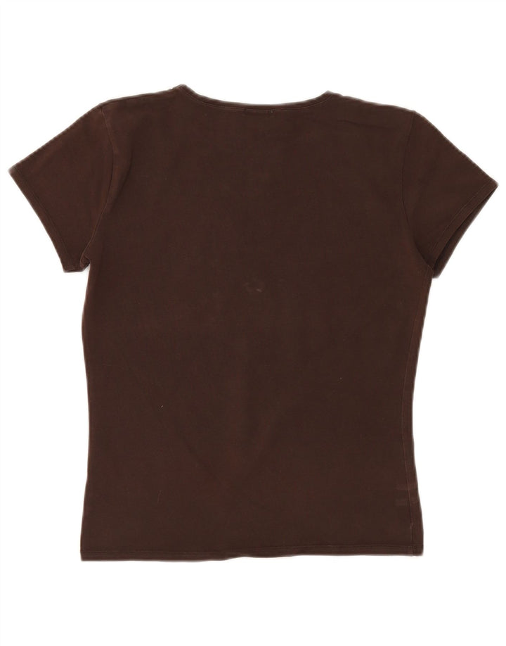 MASSIMO DUTTI Dame T-Shirt Top UK 14 Stor Brun Bomuld