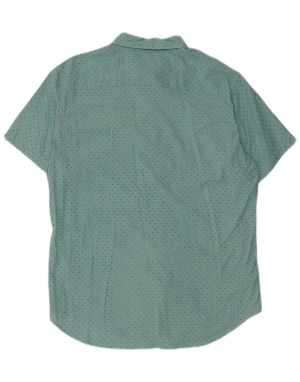 BONOBOS Herre kortærmet Slim Fit skjorte Stor blå polkaprikket bomuld