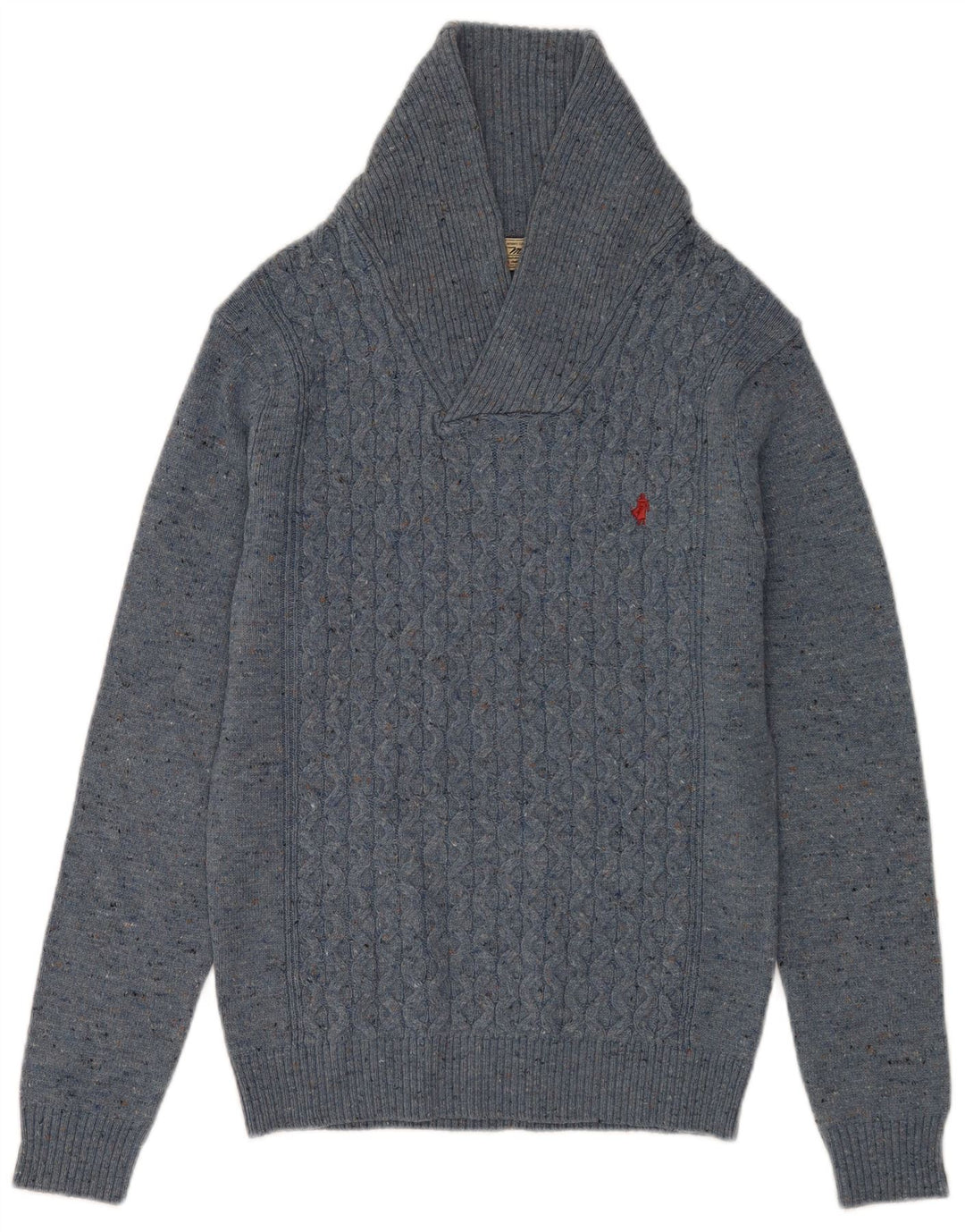 Marlboro Classics Herre Shawl Neck Jumper Sweater Small Blue Flecked Wool