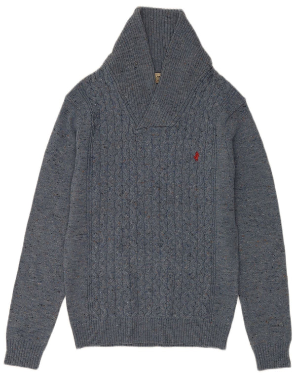 Marlboro Classics Herre Shawl Neck Jumper Sweater Small Blue Flecked Wool