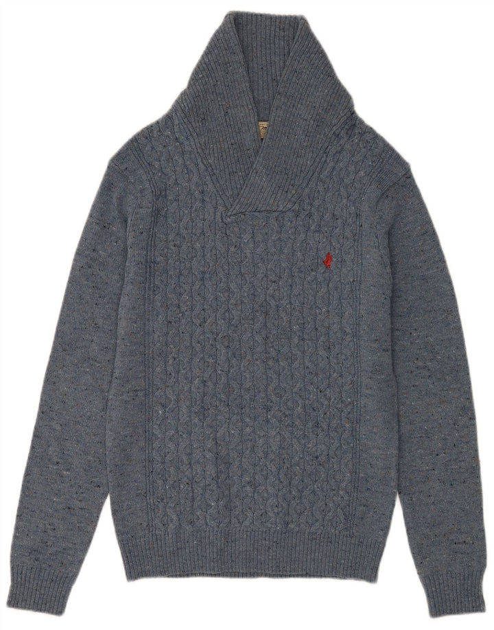Marlboro Classics Herre Shawl Neck Jumper Sweater Small Blue Flecked Wool