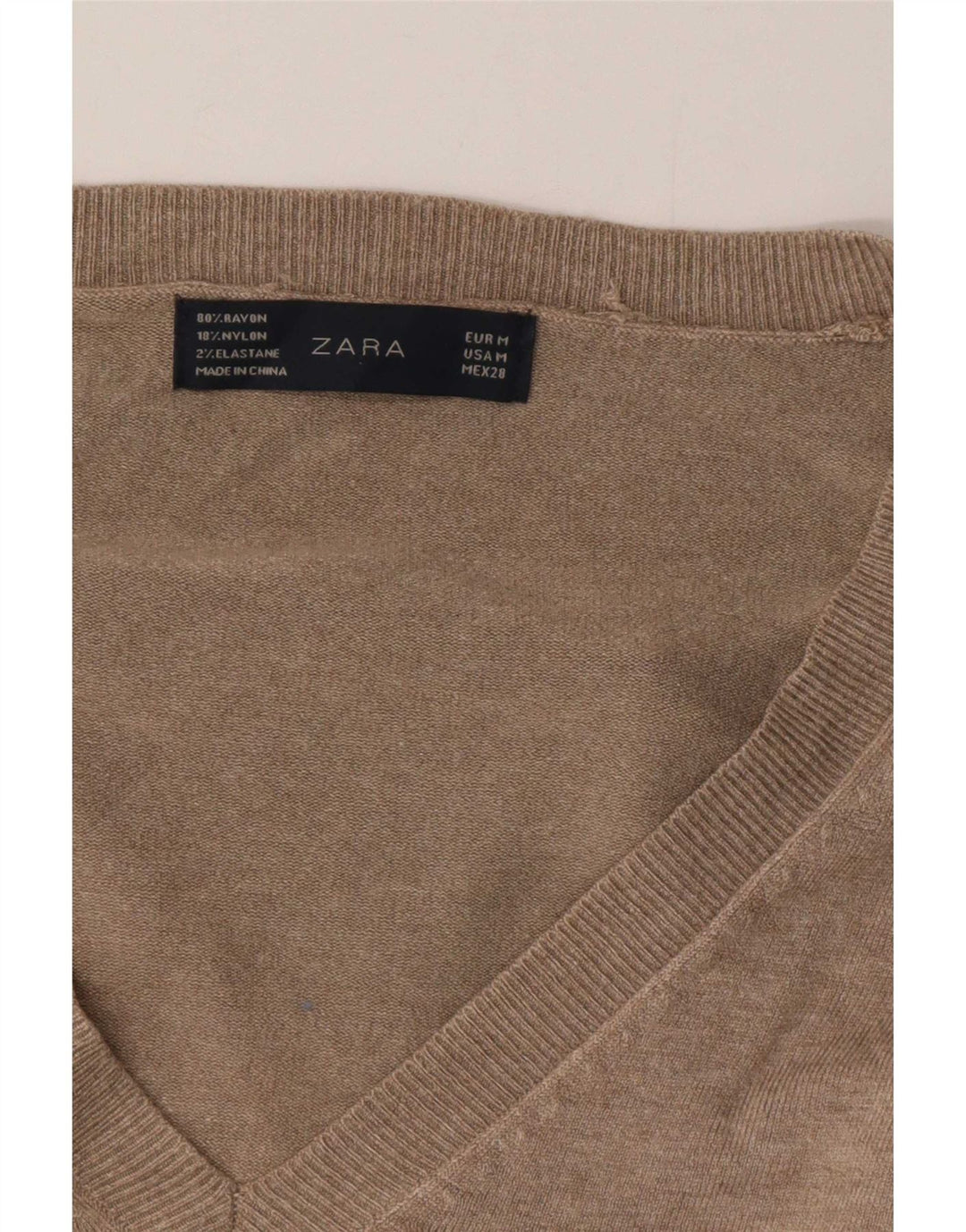 Zara Dame V-hals sweater UK 14 Medium Grey Rayon