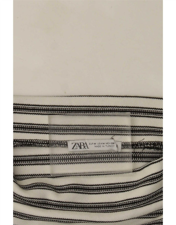 Zara Womens Crop Off Shoulder Top UK 12 Mellem hvid stribet