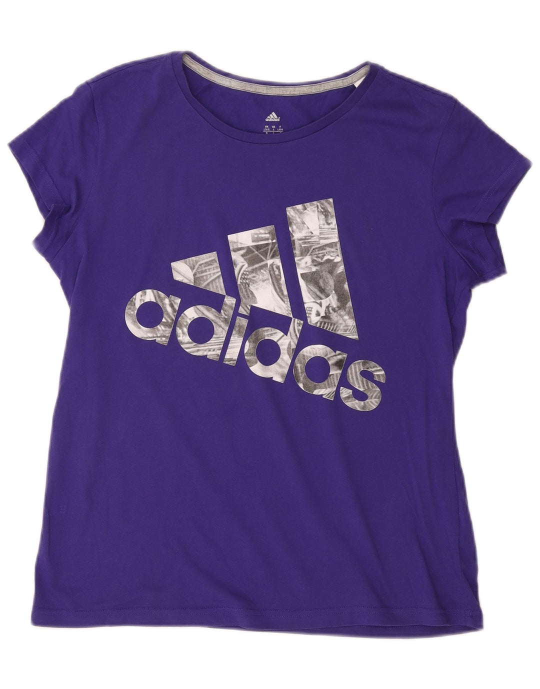 ADIDAS Dame Climalite grafisk T-shirt top UK 16/18 Stor lilla bomuld