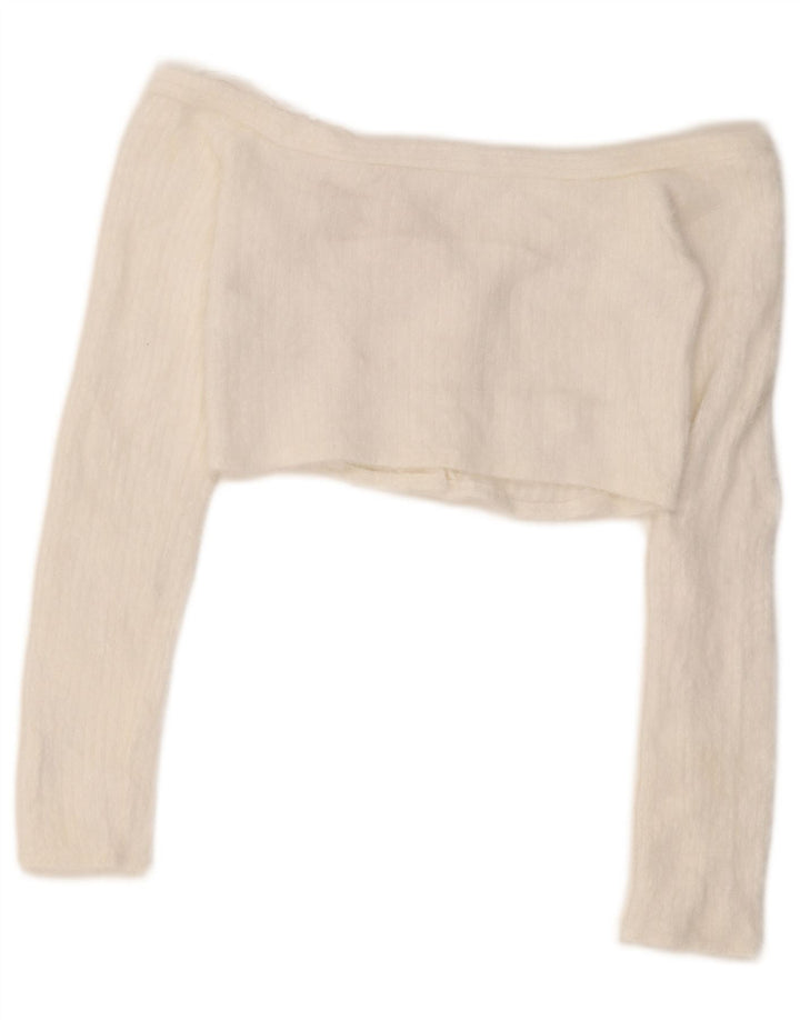 Zara Womens Crop Off Shoulder Top UK 12 Medium White Polyamide