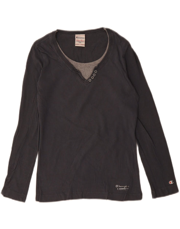 CHAMPION Womens Heritage Classics Top Langærmet UK 10 Lille Grå Bomuld