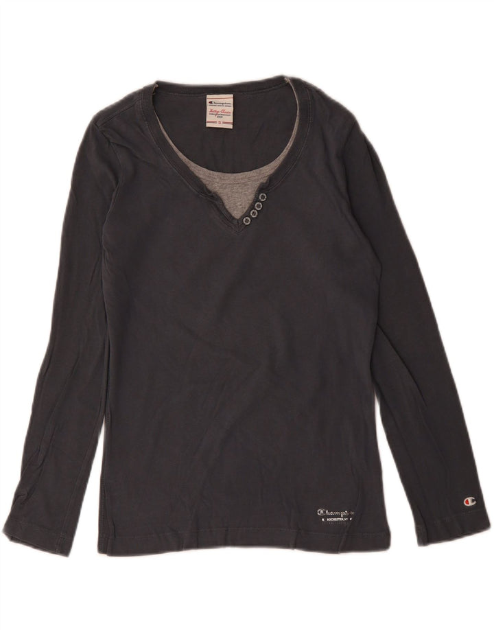 CHAMPION Womens Heritage Classics Top Langærmet UK 10 Lille Grå Bomuld