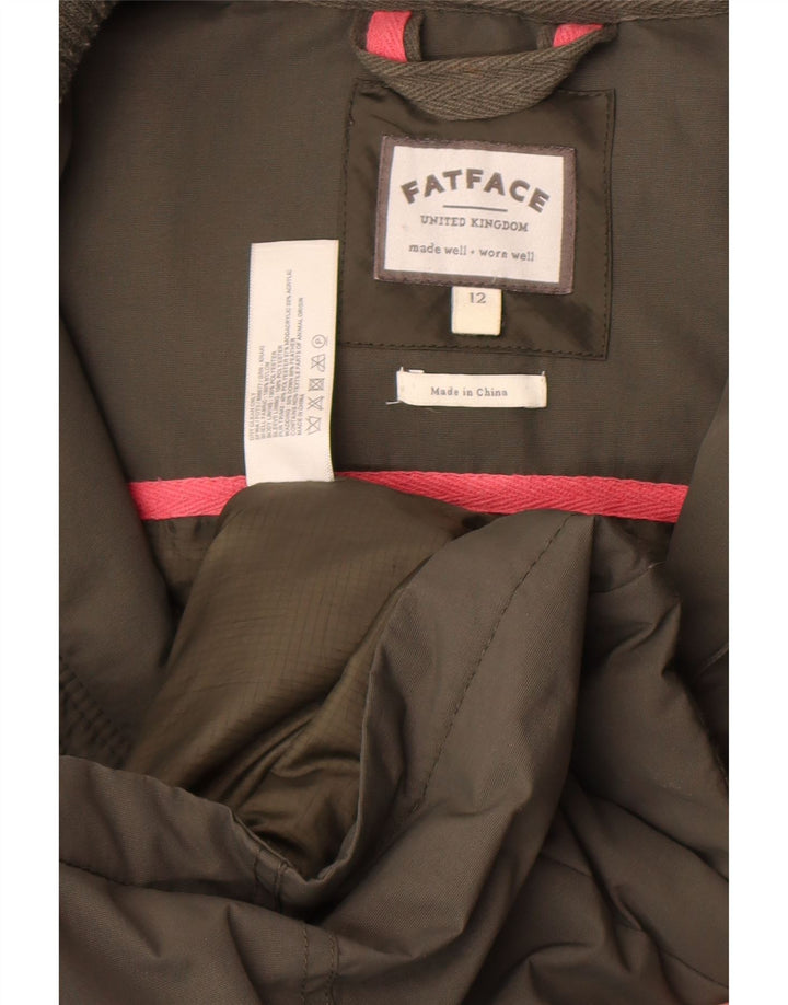Fat Face Dame Hætte Polstret Frakke UK 12 Medium Khaki Nylon