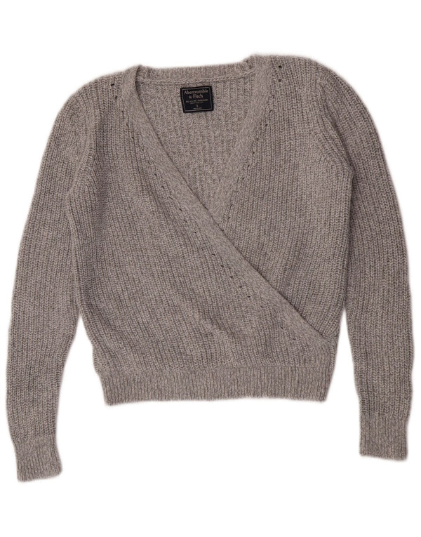 Abercrombie & Fitch Womens Crop V-hals sweater UK 10 Small Grey