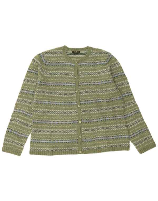 Eddie Bauer Womens Cardigan Sweater UK 18 XL Green Fair Isle Lambswool