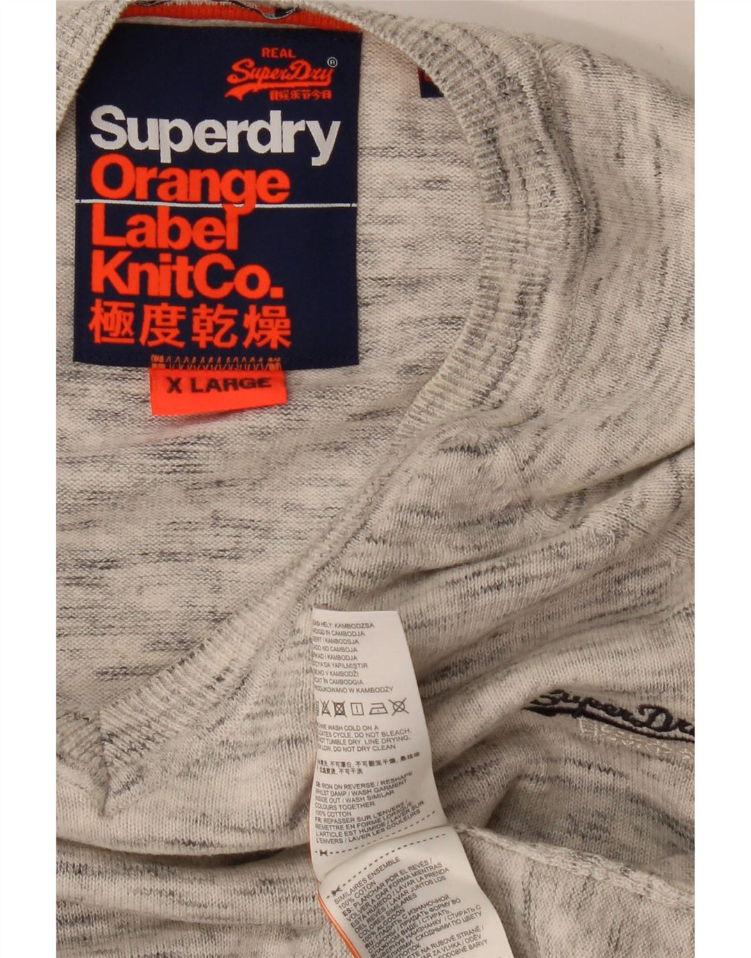 SUPERDRY Dame V-hals sweater UK 18 XL Grå Flecked Bomuld