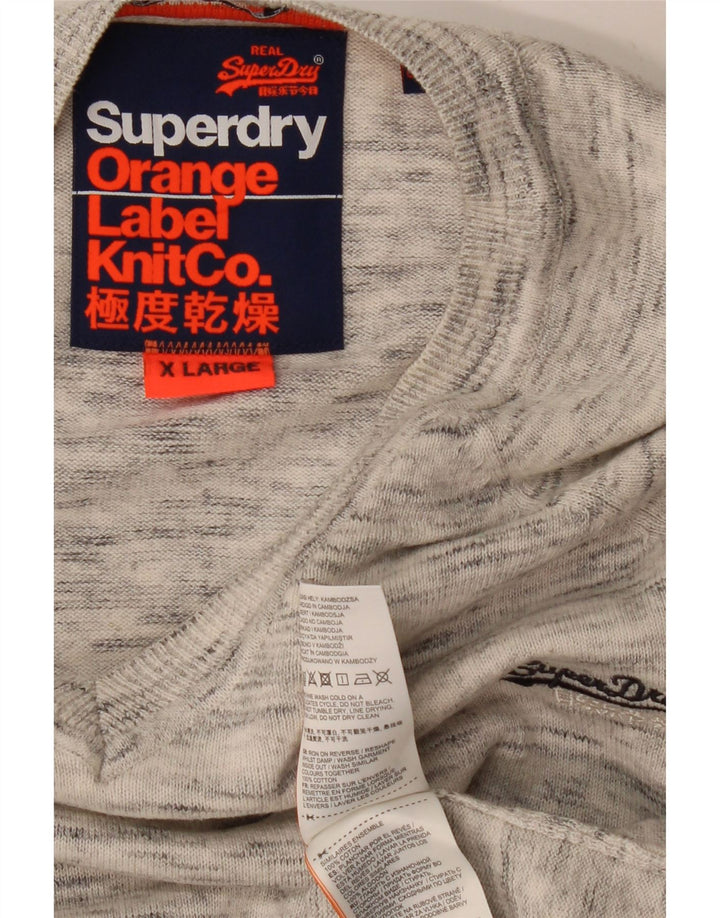SUPERDRY Dame V-hals sweater UK 18 XL Grå Flecked Bomuld