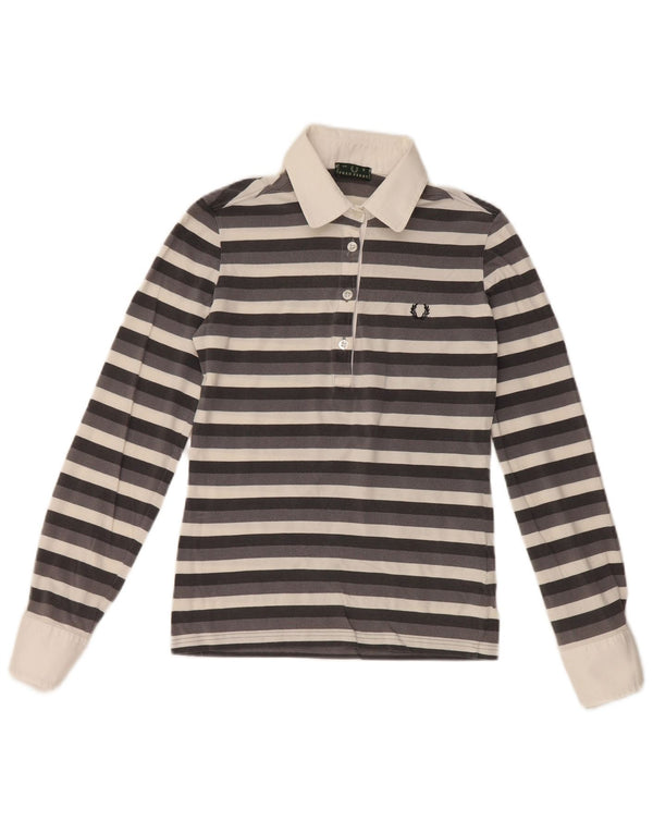 FRED PERRY Langærmet Rugby Polo Shirt UK 10 Små Grå Stribet