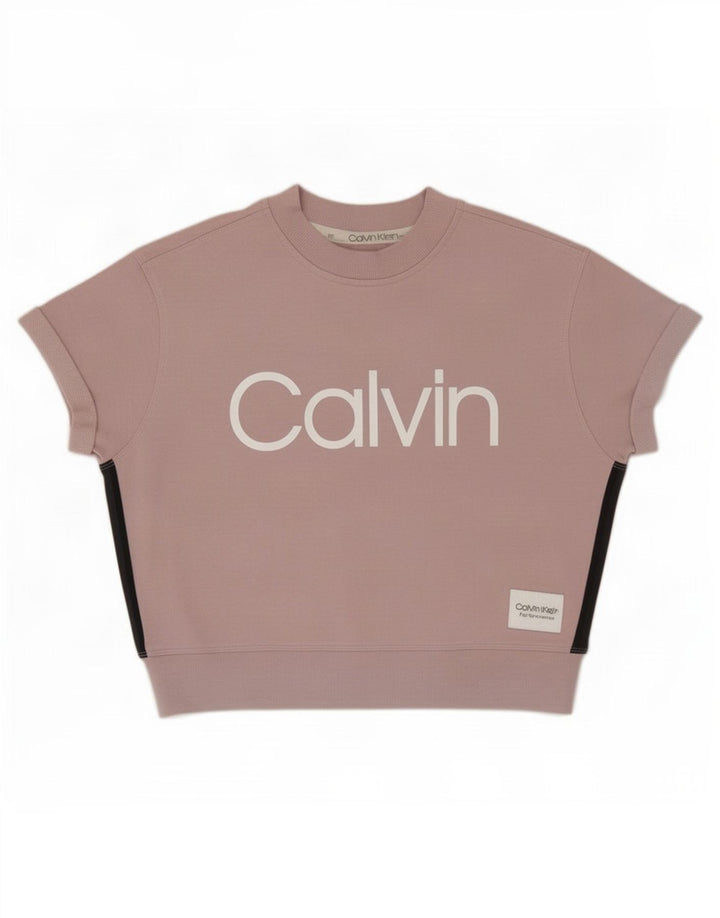 Calvin Klein Dame Oversized Grafisk Sweatshirt Jumper UK 14 Medium Pink