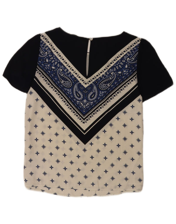 Oasis Damebluse Top UK 10 Small Navy Blue Paisley Polyester