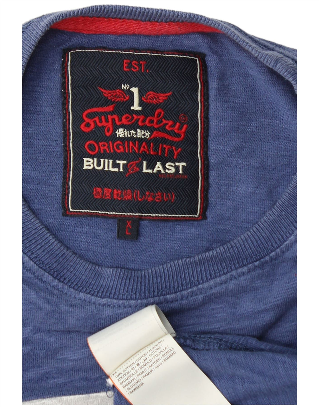 SUPERDRY Herre grafisk T-shirt Top XL Blå Bomuld