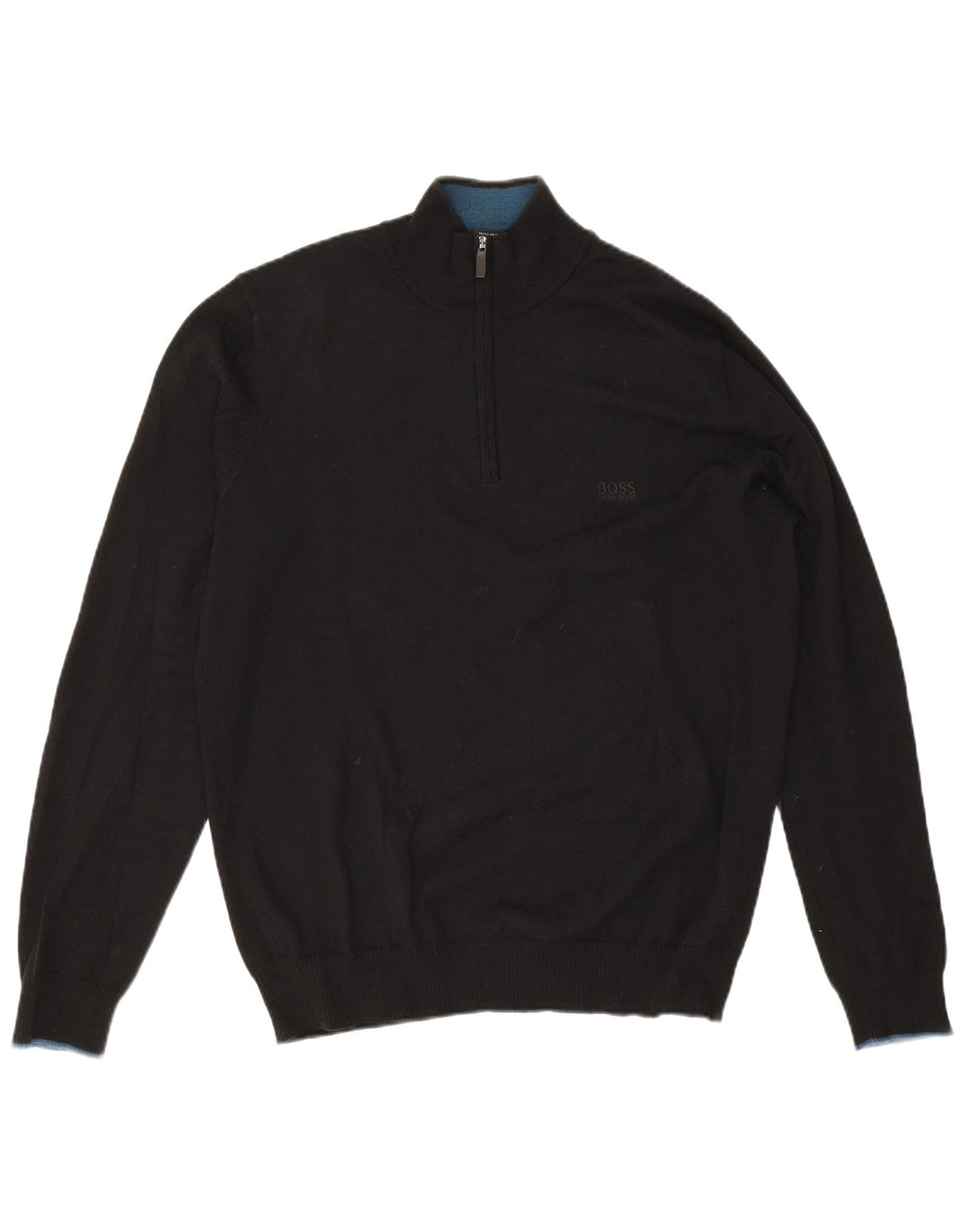 Hugo Boss Herre Regular Fit Zip Neck Jumper Sweater Large Black Wool