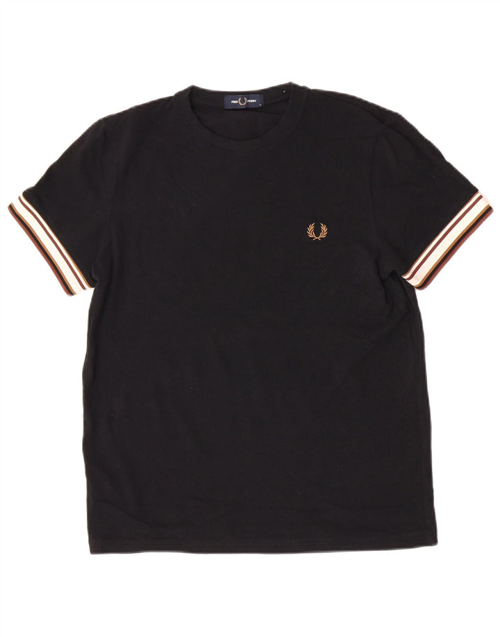 Fred Perry Herre T-shirt Top Medium Sort Colourblock Bomuld