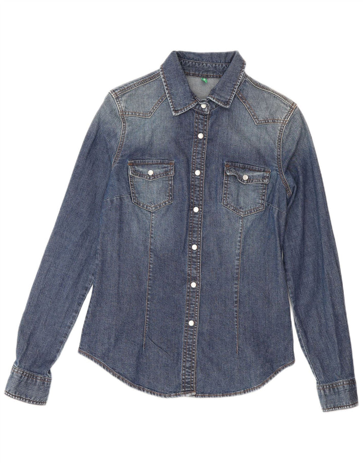 Benetton Dame Denim Shirt UK 12 Medium Blue Cotton