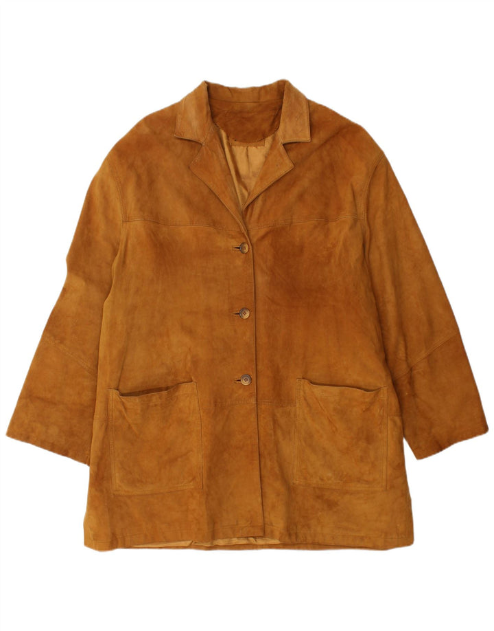 VINTAGE Dame ruskindsjakke UK 18 XL brunt læder