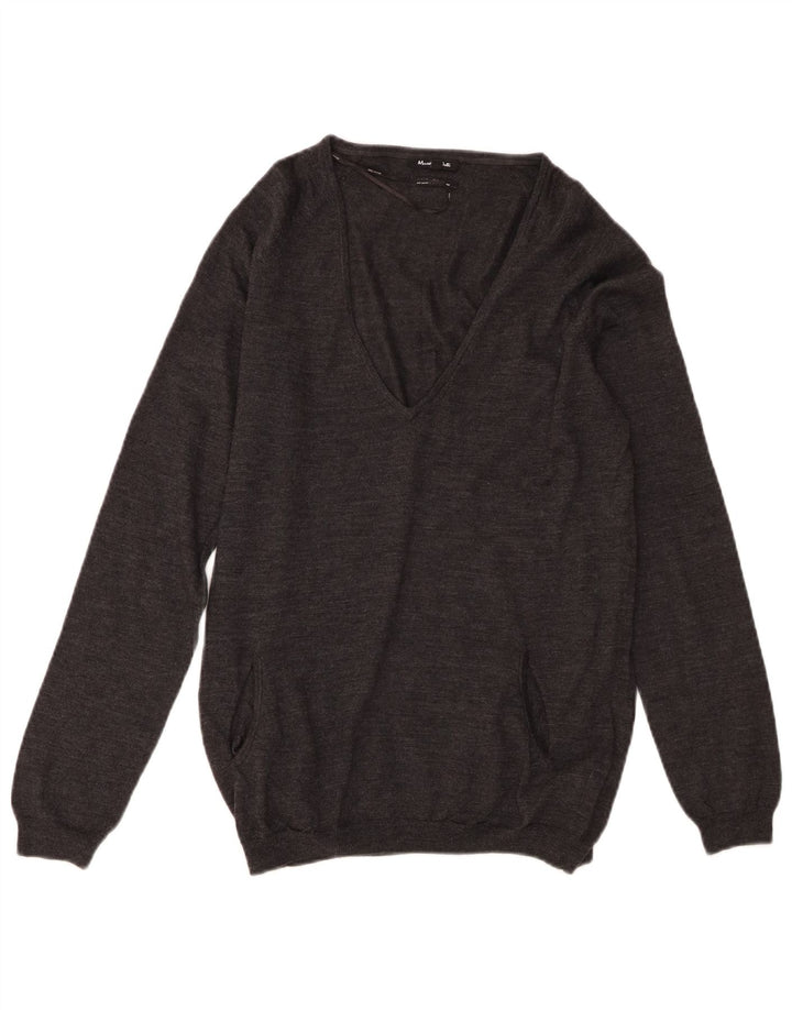 Massimo Dutti Dame V-hals sweater UK 12 Medium Grå Uld