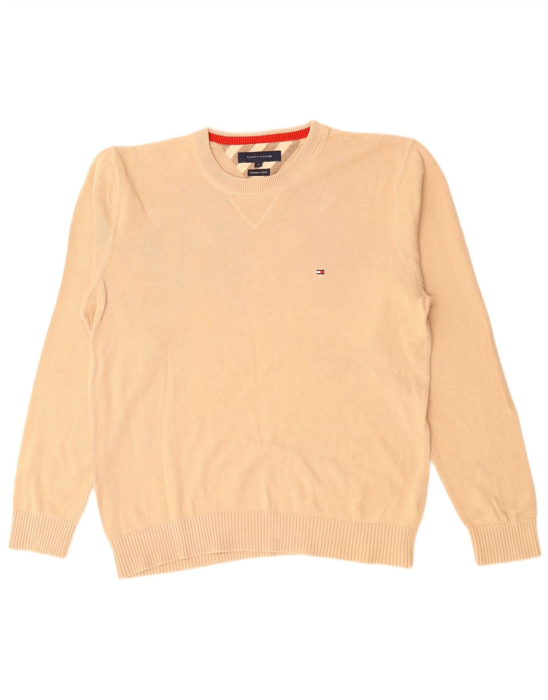 TOMMY HILFIGER Herre sweater med rund hals, stor beige bomuld