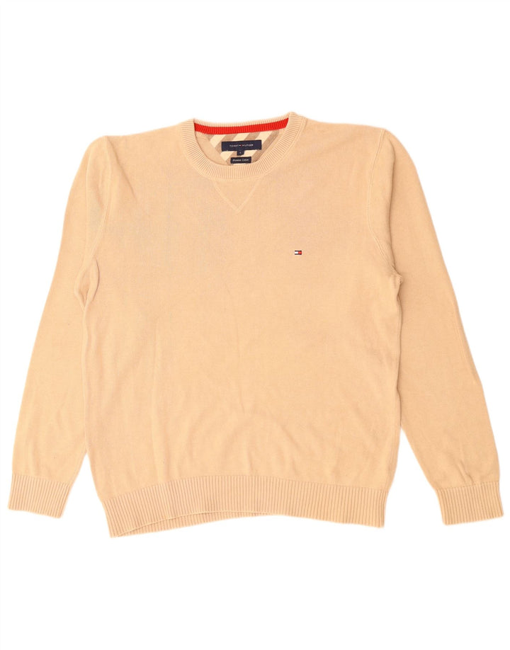 TOMMY HILFIGER Herre sweater med rund hals, stor beige bomuld