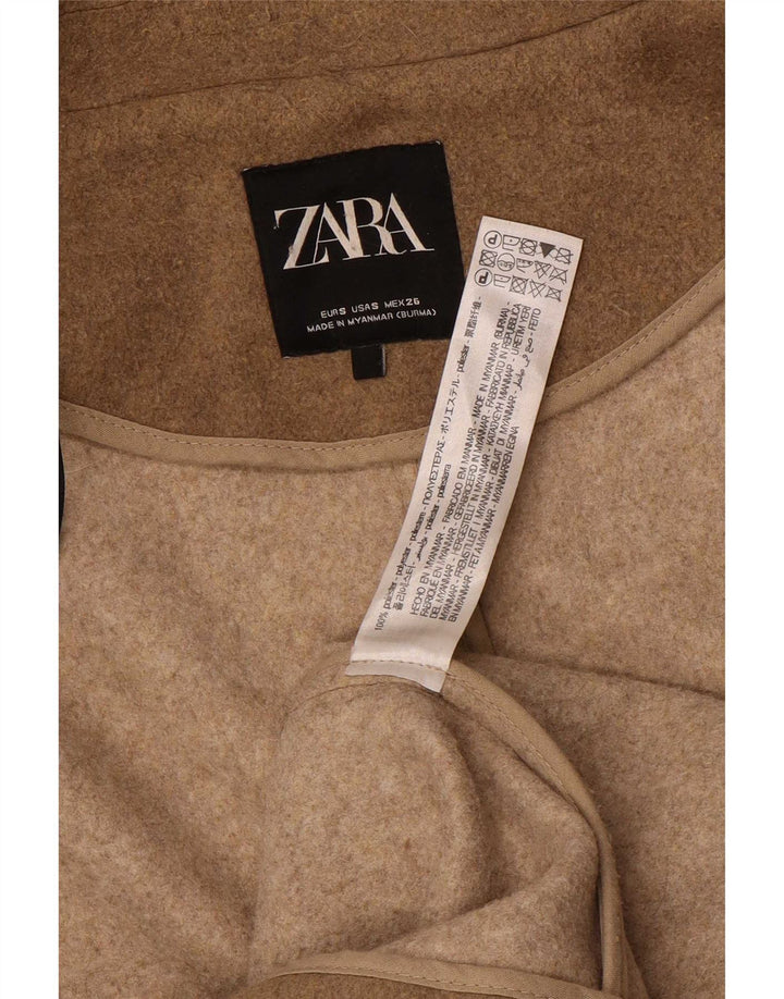 Zara Dame Oversized Overfrakke UK 10 Small Beige Polyester