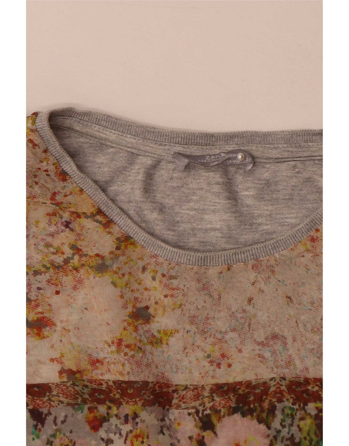 Zara Damebluse Top UK 14 Medium Grey Floral