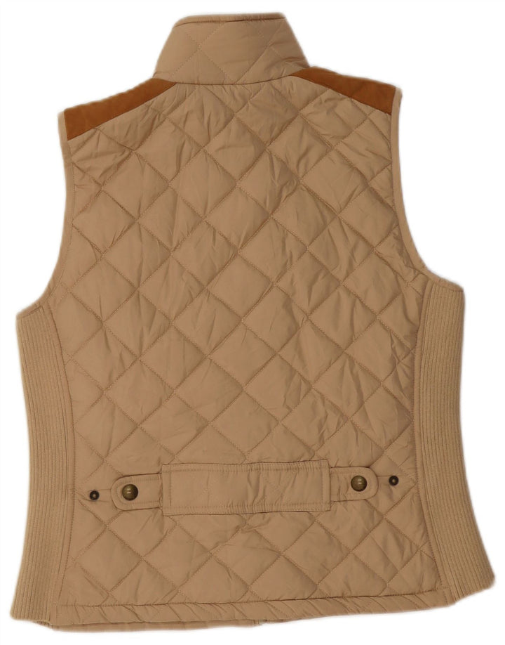 RALPH LAUREN Dame Quilted Gilet UK 14 Medium Beige Colourblock Polyester