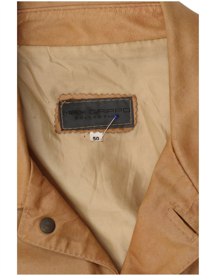 Max Grippo Herre Bomber Læderjakke EU 50 Large Beige Læder