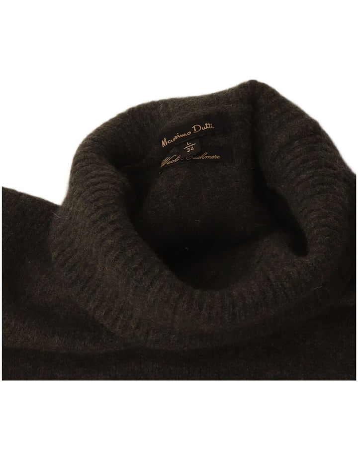 Massimo Dutti Dame Roll Neck Jumper Sweater UK 14 Large Green Wool