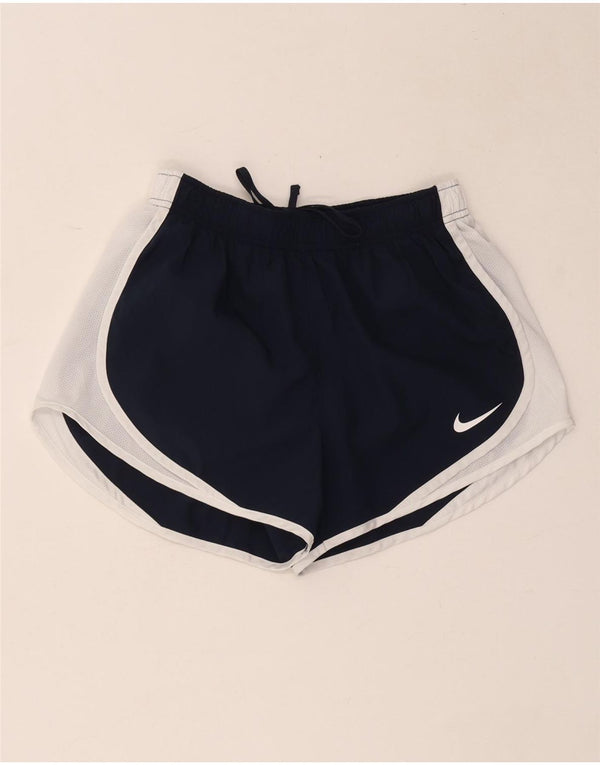 Nike Dame Dri Fit Sports Shorts UK 10 Small Navy Blue Colourblock
