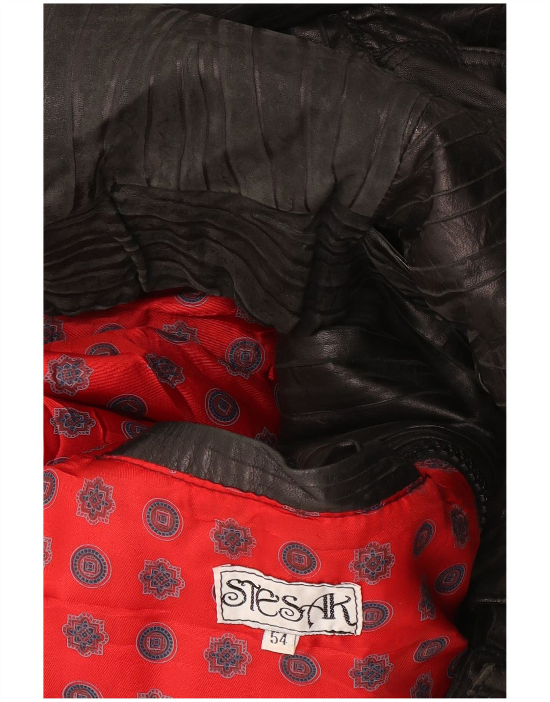 Vintage Dame Bomber Læderjakke IT 54 3XL Sort Stribet