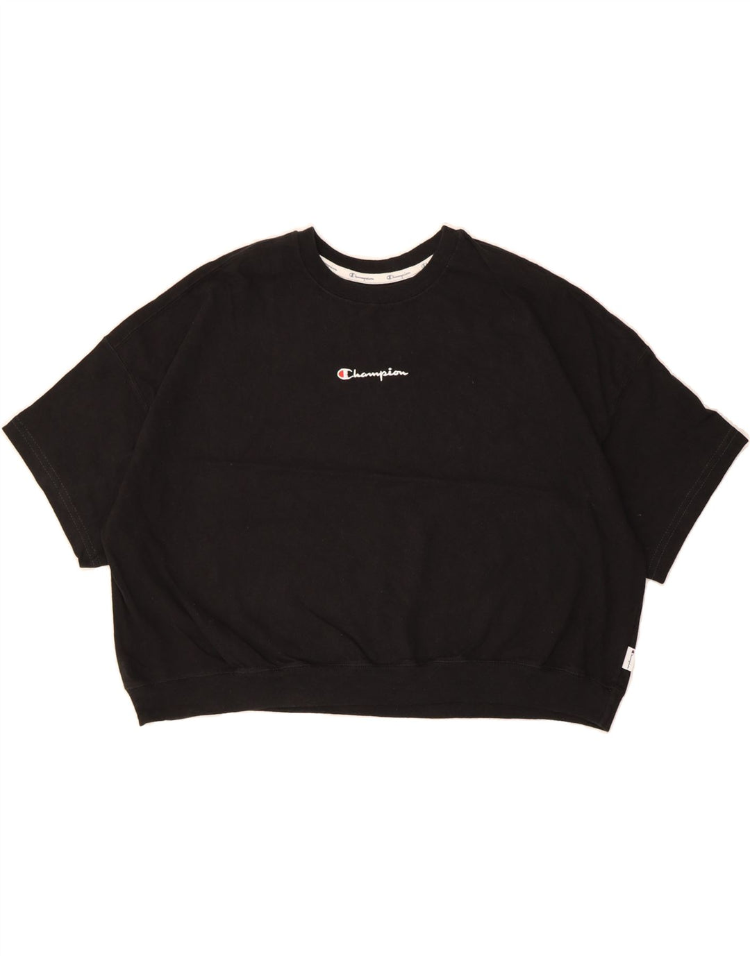 CHAMPION Womens Oversized Crop Sweatshirt Jumper UK 16 Large Black Vintage Champion and Second-Hand Champion from Messina Hembry 
