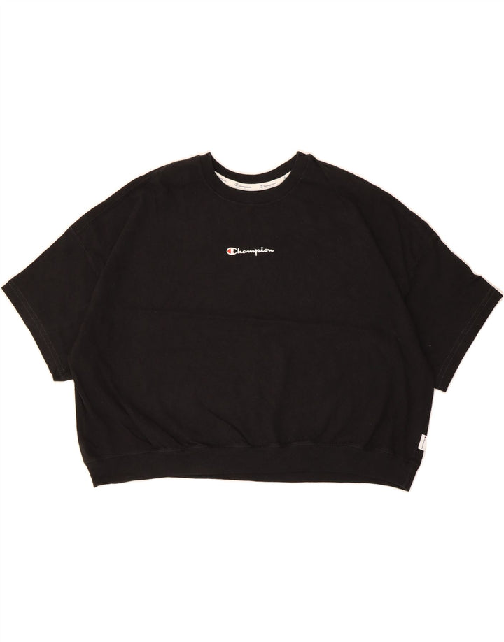 CHAMPION Womens Oversized Crop Sweatshirt Jumper UK 16 Large Black Vintage Champion and Second-Hand Champion from Messina Hembry 