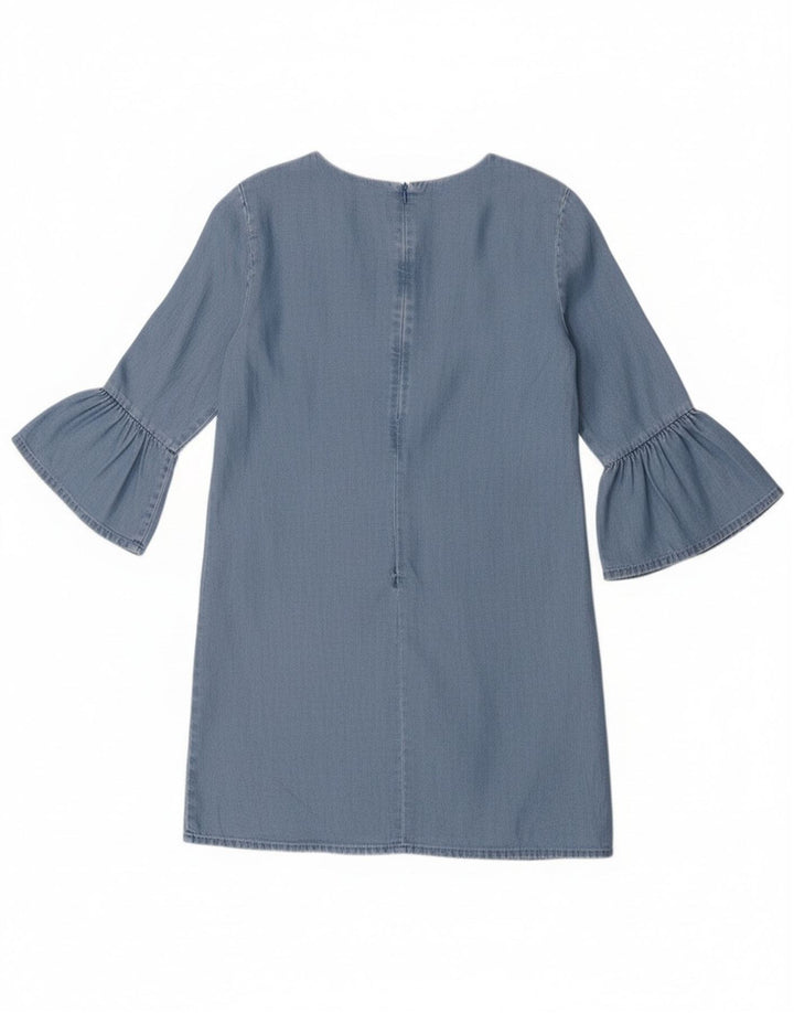 Zara Dame 3/4 Ærm Shift Dress UK 10 Small Blue Lyocell