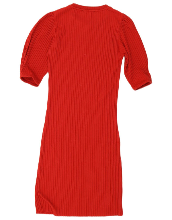Zara Womens Knit Bodycon Dress UK 12 Medium Red