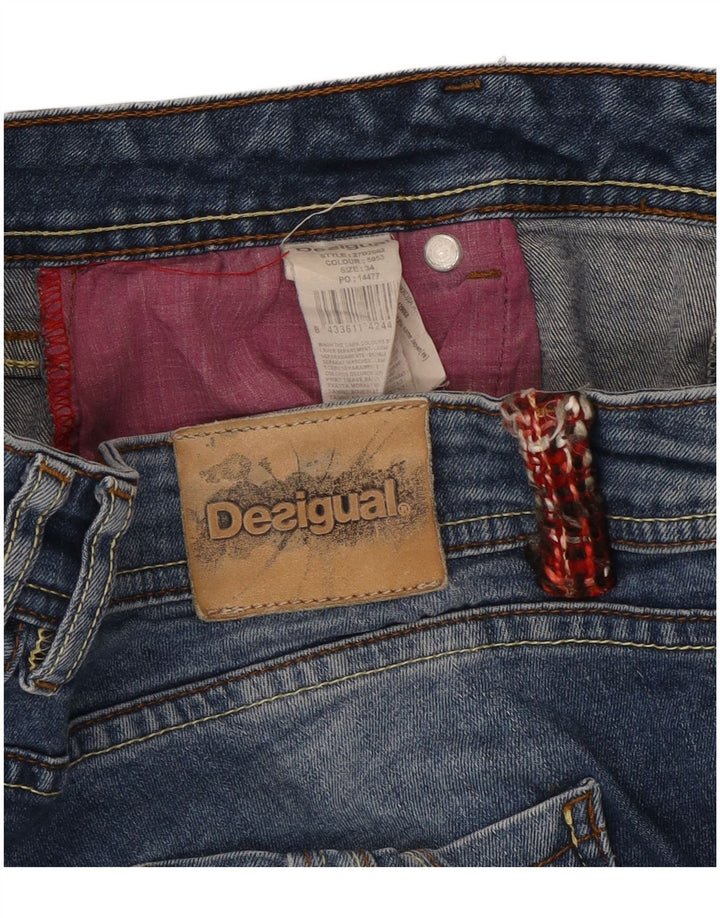DESIGUAL Dame Rainbow Straight Jeans W34 L28 Blå Bomuld