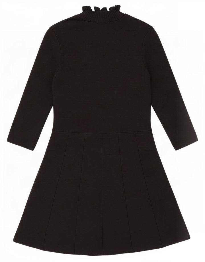 Zara Dame 3/4 ærmet A-line Kjole UK 12 Medium Sort Polyamid