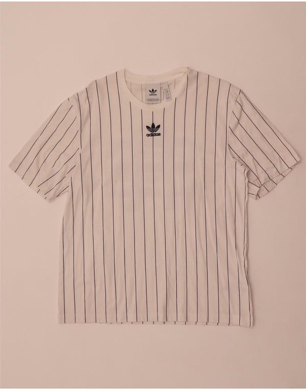 Adidas Mens Graphic T-Shirt Top Medium White Striped Cotton