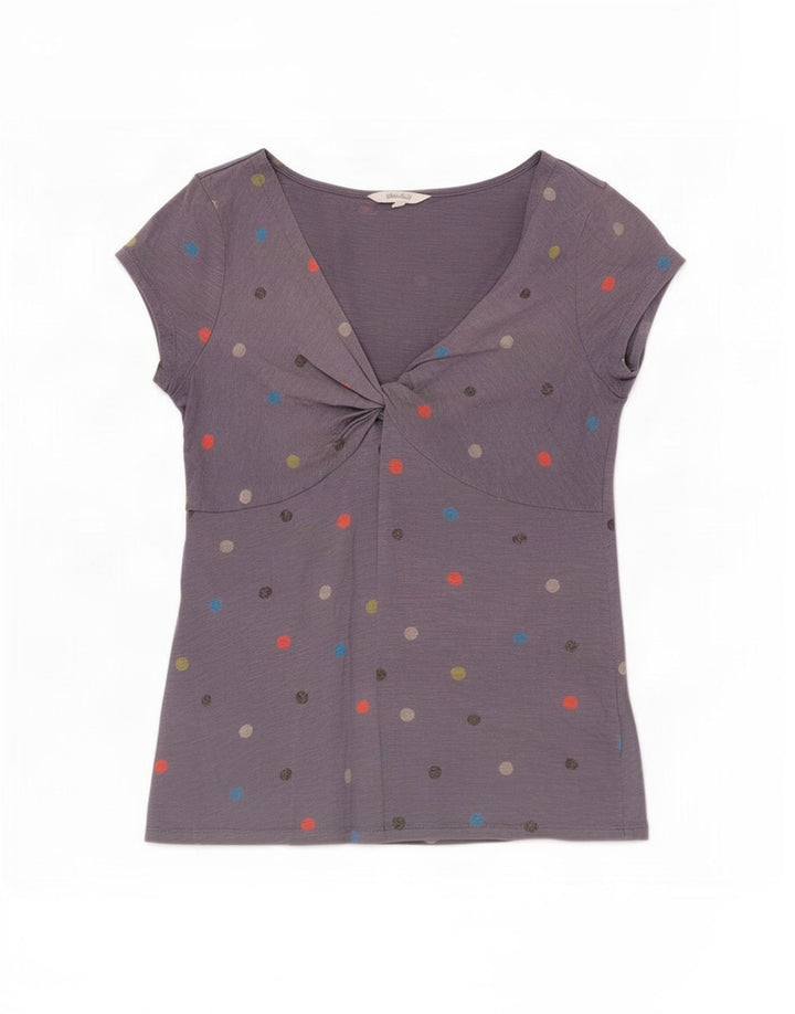 White Stuff Dame T-Shirt Top UK 12 Medium Grey Polka Dot Bomuld