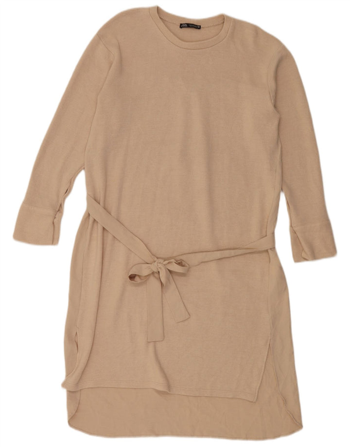 Zara Dame Jumper Dress UK 14 Medium Beige Viscose